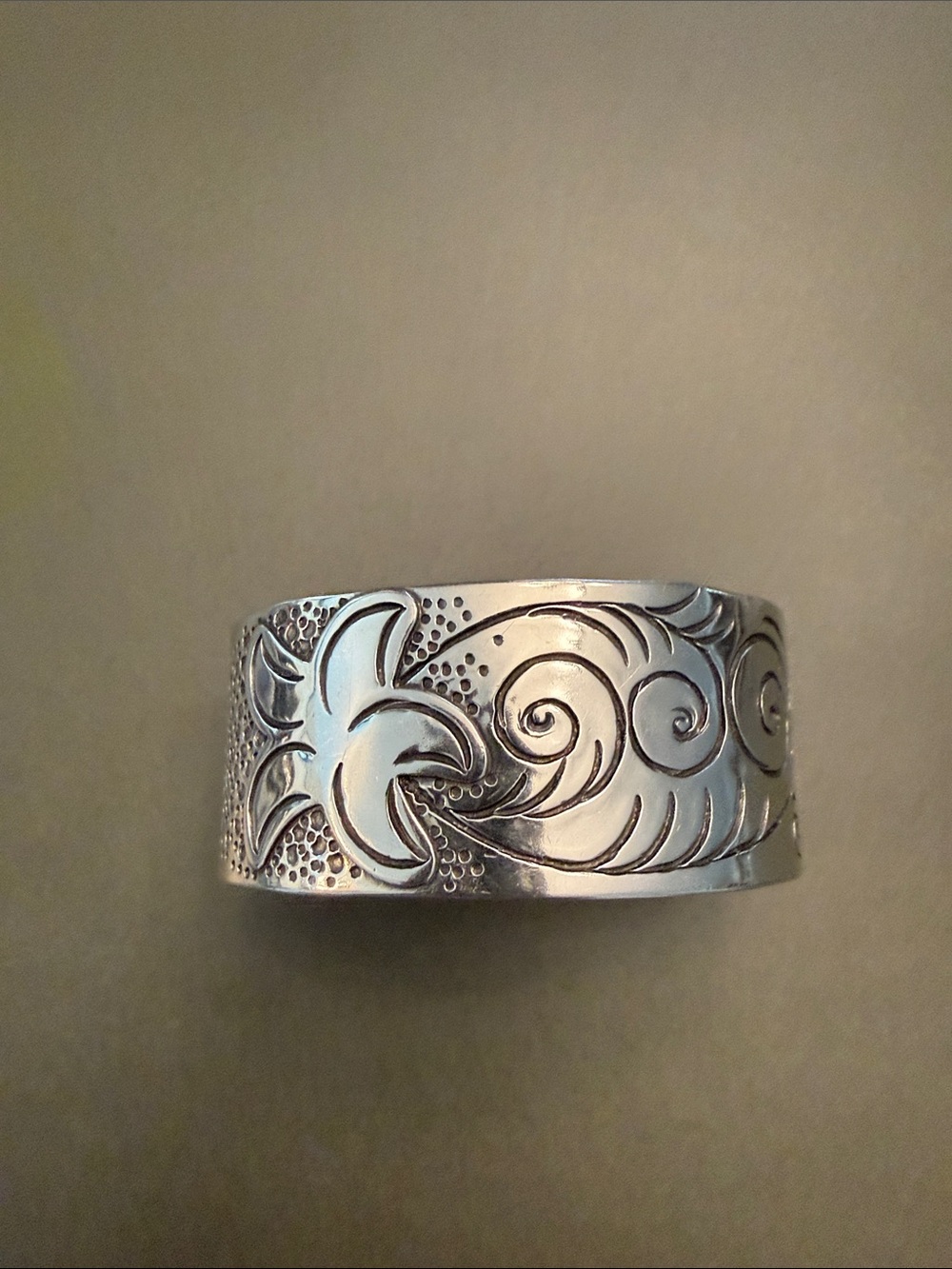 Silver Floral Engraved Cuff Bracelet - Silver